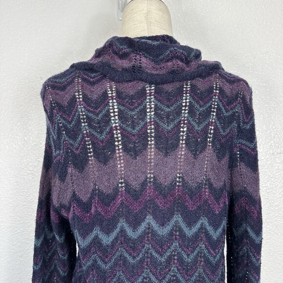 Chicos Sweater Womens 1 US M Purple Cowl Chevron Crochet Lightweight Boho Tunic - Picture 8 of 13